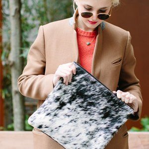 Primecut Salt + Pepper Cowhide Foldover Clutch